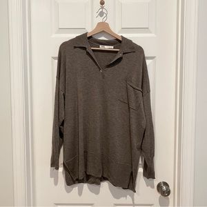 Zara Oversized Brown Long Sleeve Polo Sweater Top